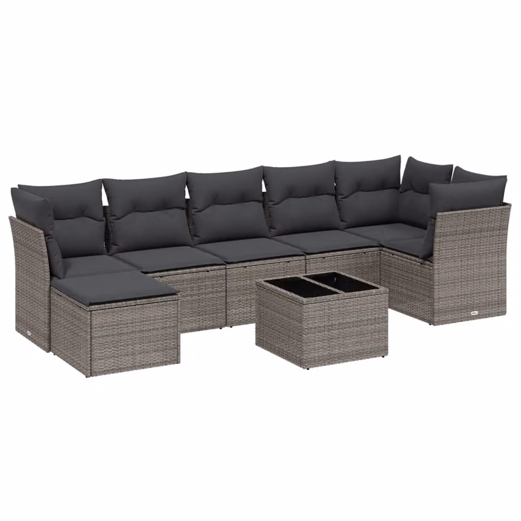 Set Divano da Giardino 8pz con Cuscini Grigio Chiaro Polyrattan