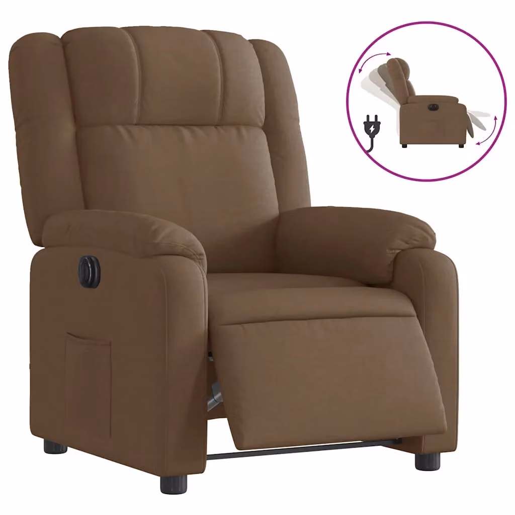 vidaXL Poltrona Elettrica Reclinabile in Tessuto Marrone con Braccioli – 2