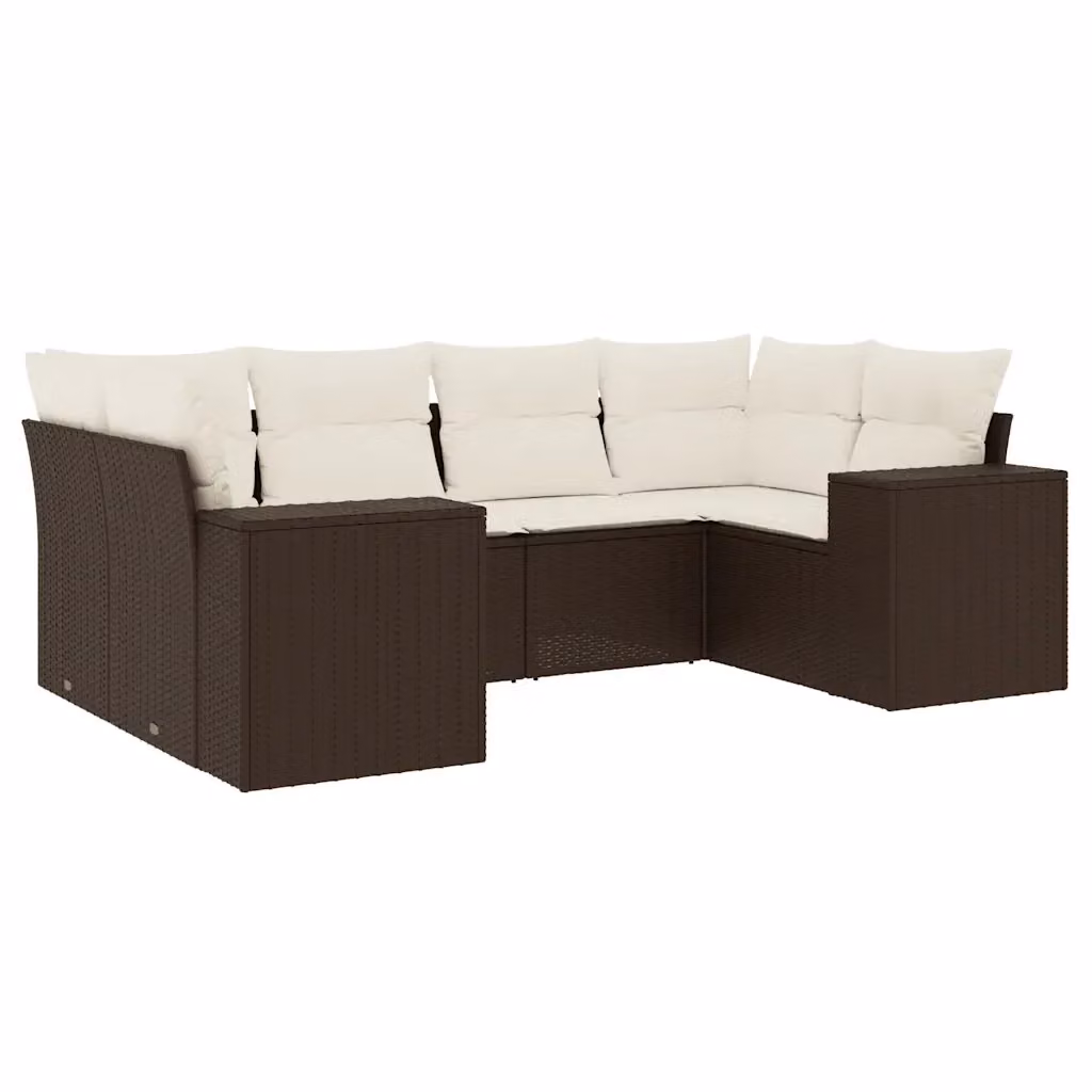 Set Divano da Giardino a L vidaXL in Polyrattan Marrone e Bianco con Cuscini e Struttura in Acciaio – 2