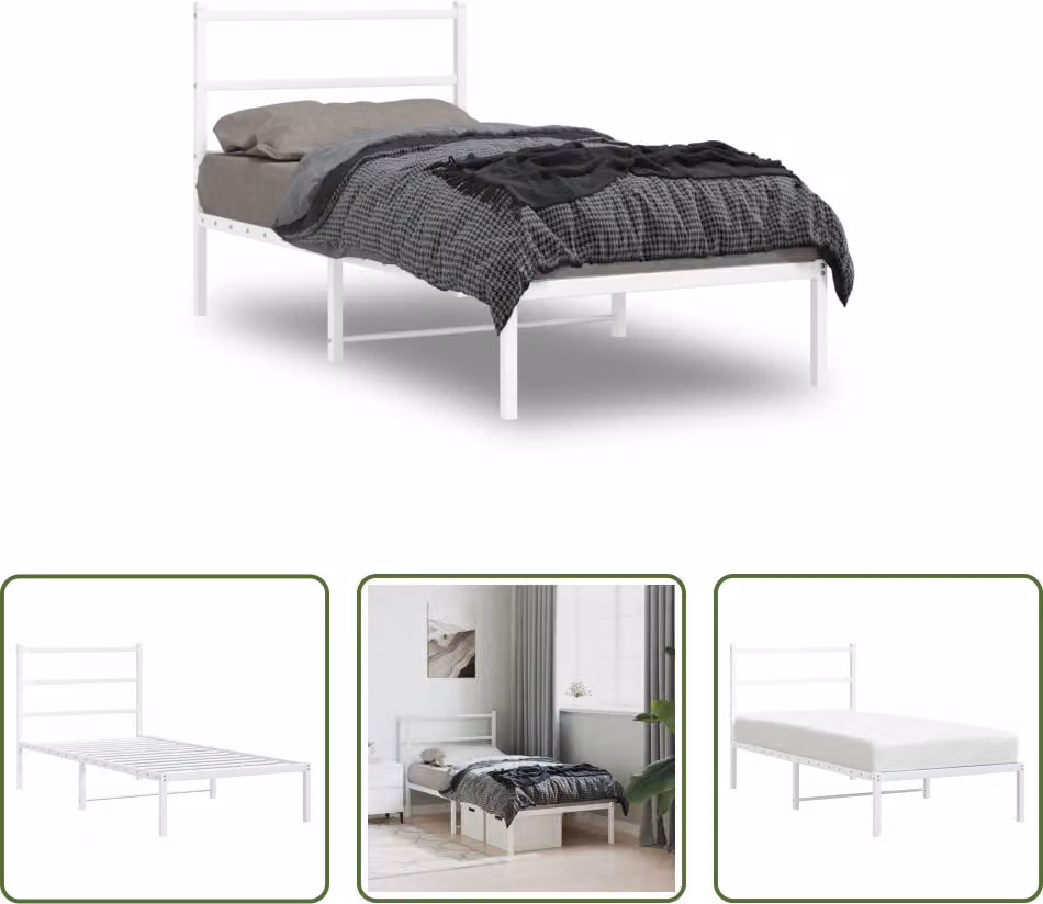 The Living Store Struttura letto con testiera in metallo bianco 90x200 cm