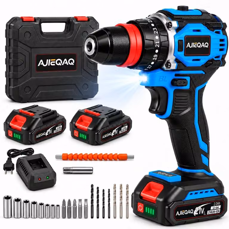 Trapano avvitatore a percussione 3 in 1 21V Brushless, 60Nm, 2×2,0Ah batterie, 25+3 regolazioni di coppia, 2 velocità, mandrino 10 mm, LED, valigetta