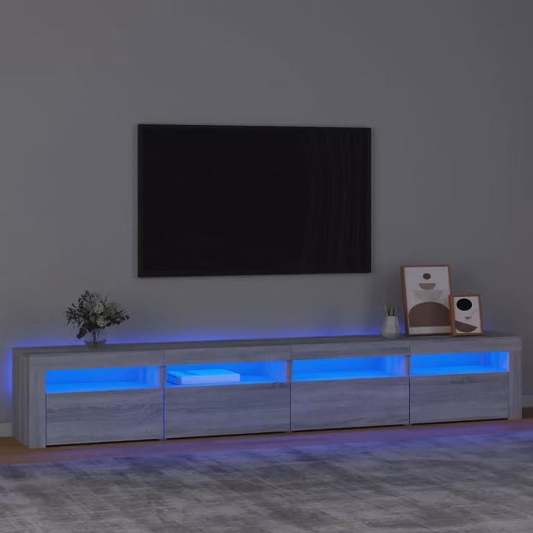 vidaXL Mobile Porta TV Moderno con Luci LED Integrate Grigio, L 240 cm x P 35 cm x H 40 cm