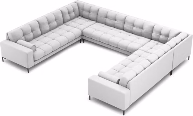 Divano panoramico Bali da 9 posti Cosmopolitan Design in tessuto grigio chiaro con configurazione a L e orientamento sinistro