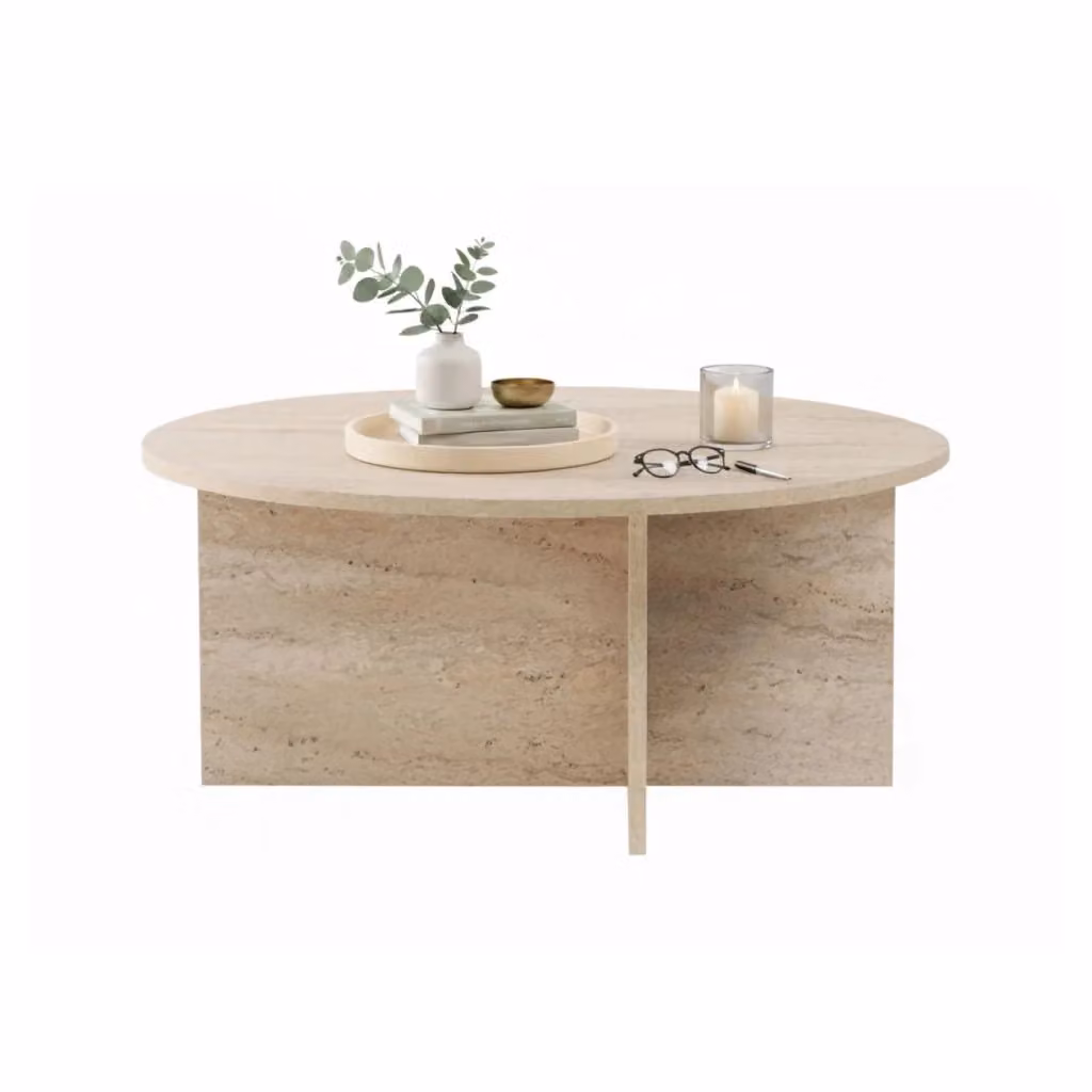 Simbario Tavolino da Salotto Rotondo Moderno Bianco con Effetto Marmo L/P/H: 90 x 90 x 40 cm – 2