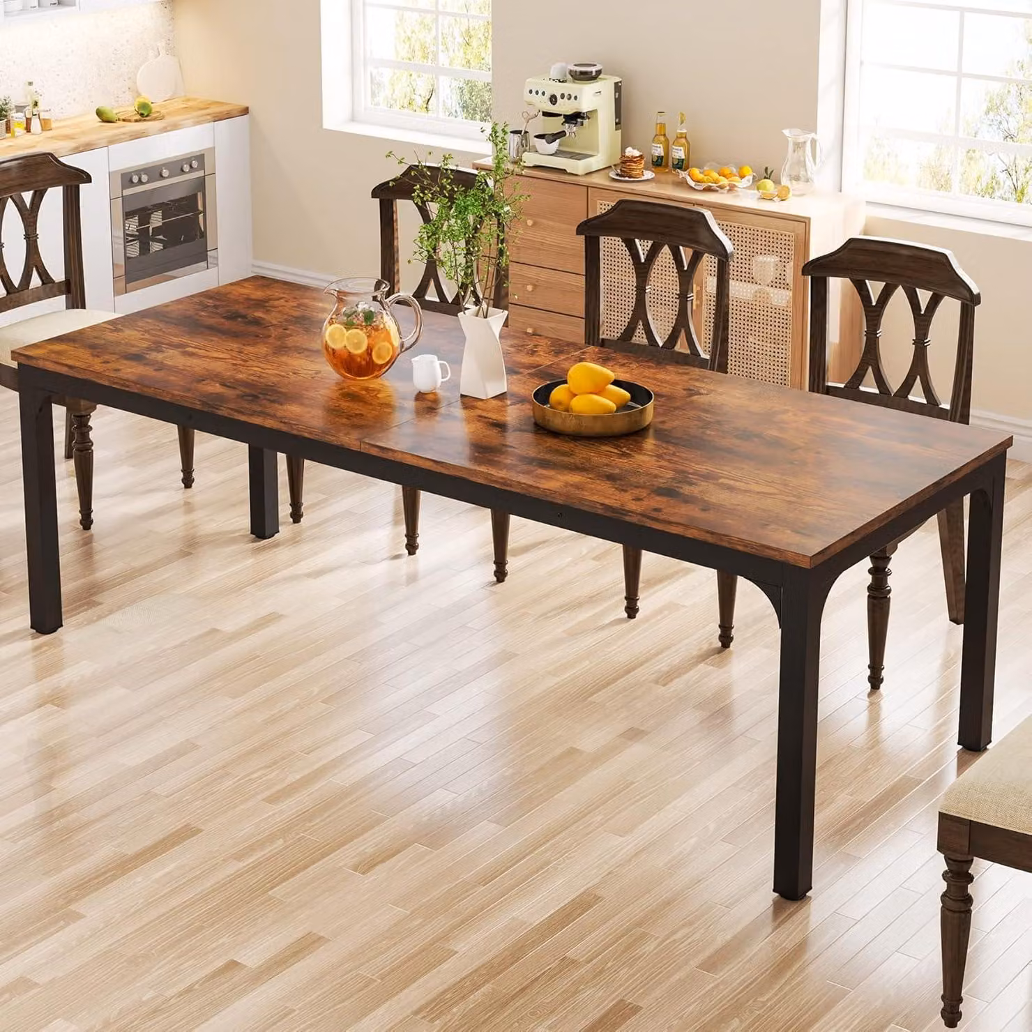 Tavolo da pranzo 200x70 cm, adatto per 6-8 persone, tavolo rettangolare da cucina con gambe in metallo dallo stile industriale