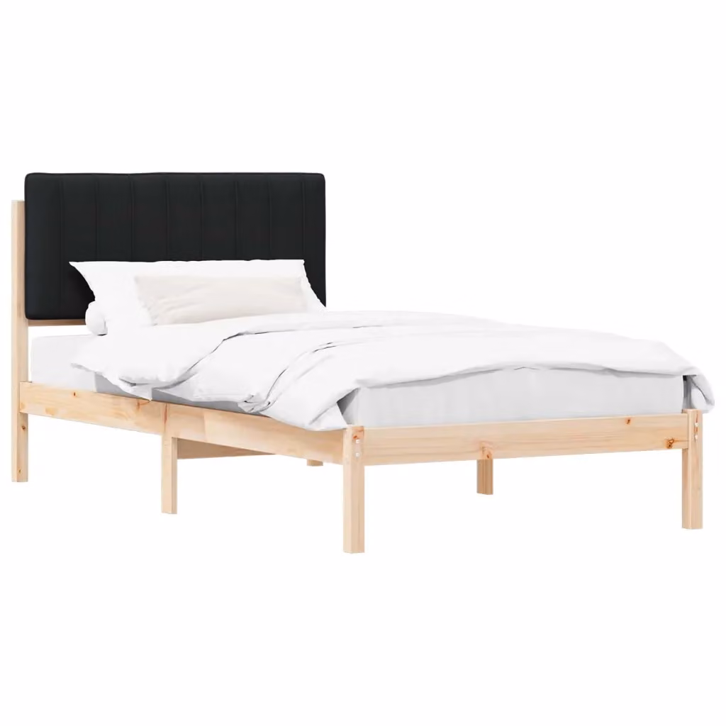 Letto con Testiera Rivestita in Tessuto e Pino Massello vidaXL Nero L/P/H: 100 x 200 x 84,5 cm – 2