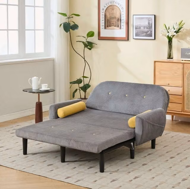 Divano letto 133,5x77x85 cm grigio con vano contenitore, schienale regolabile, velluto