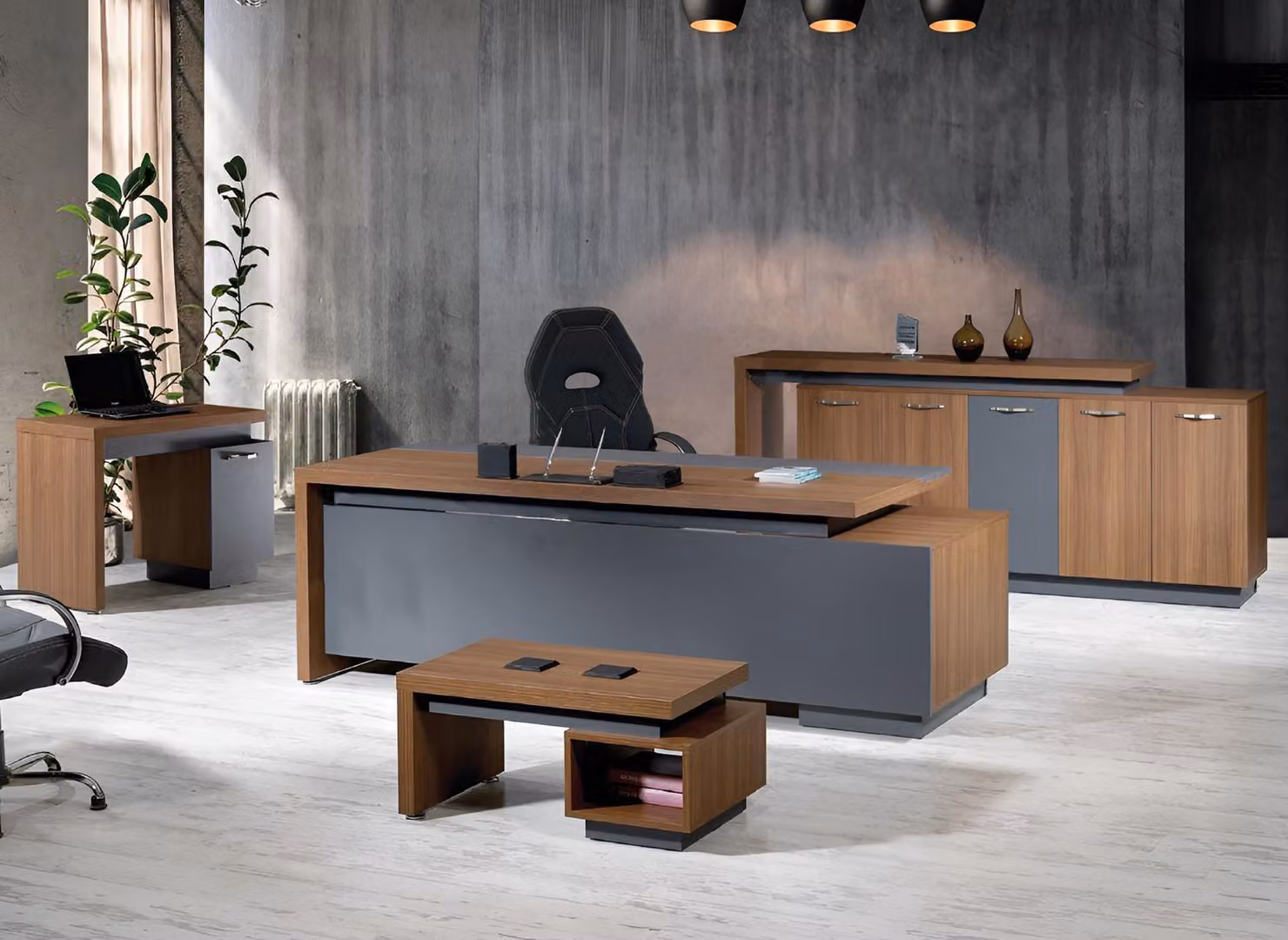 Bürotisch Büromöbel Komplettbüro Schreibtisch Set 4tlg Holz Braun
