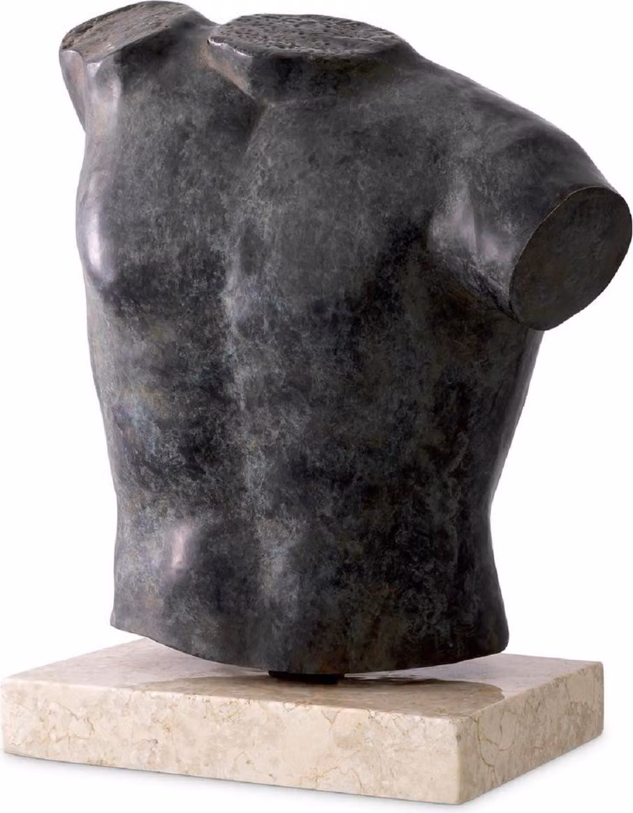 Casa Padrino scultura decorativa con busto in bronzo antico/beige 38 x 23 x h. 48 cm - figura decorativa in metallo con base in marmo - decorazione soggiorno - decorazione scrivania - decorazione ufficio - accessori decorativi