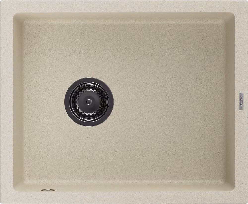 Mexen Pedro lavello in granito 1-vasca 560 x 460 mm, beige, sifone nero - 6508561000-69-B