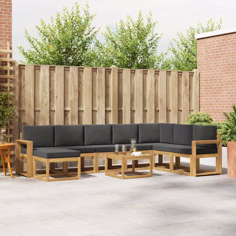 vidaXL Set di divani da esterno moderno a L in legno di acacia con 9 pezzi, Bianco, Antracite e Marrone