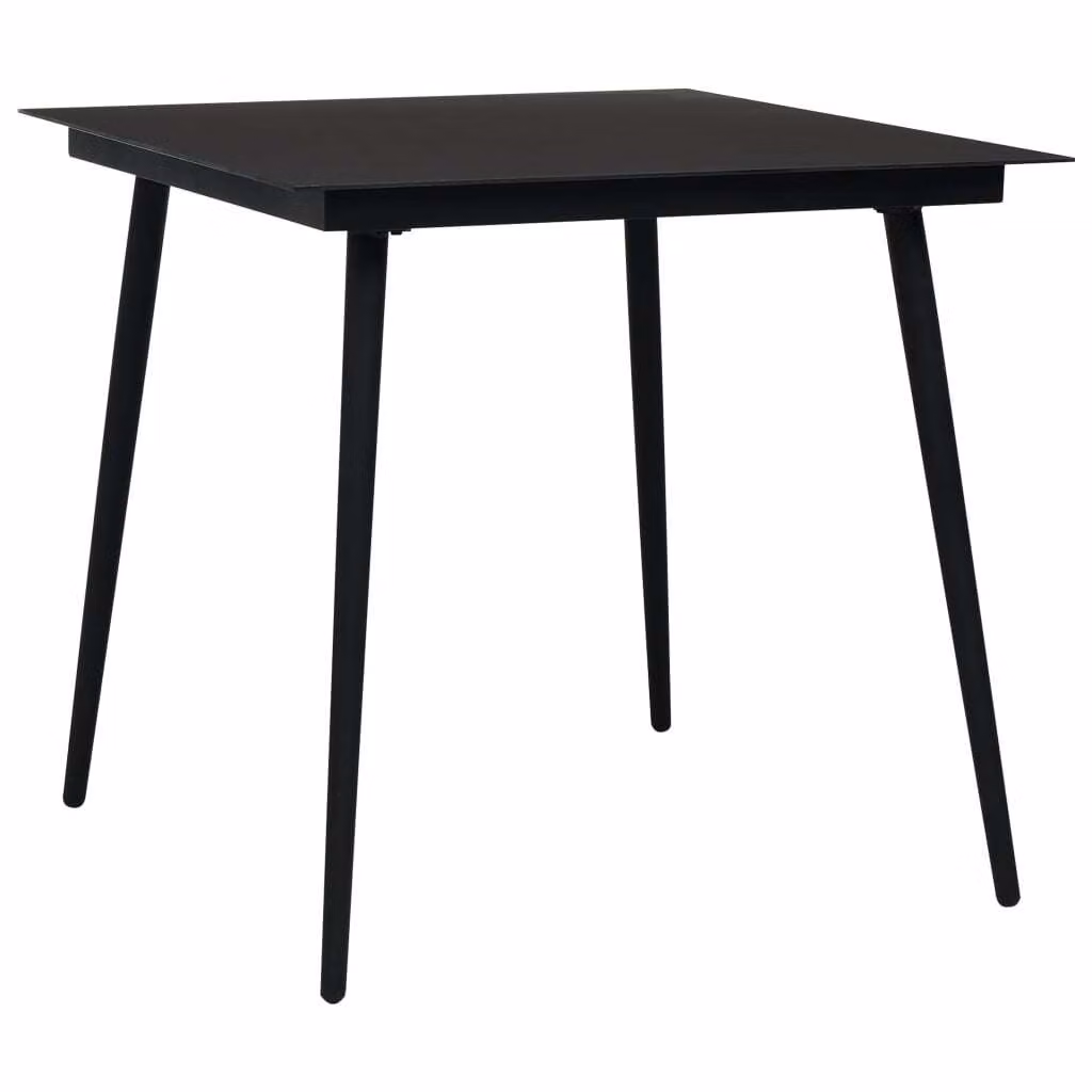 The Living Store Tavolo da pranzo da giardino nero 80x80x74 cm in acciaio e vetro