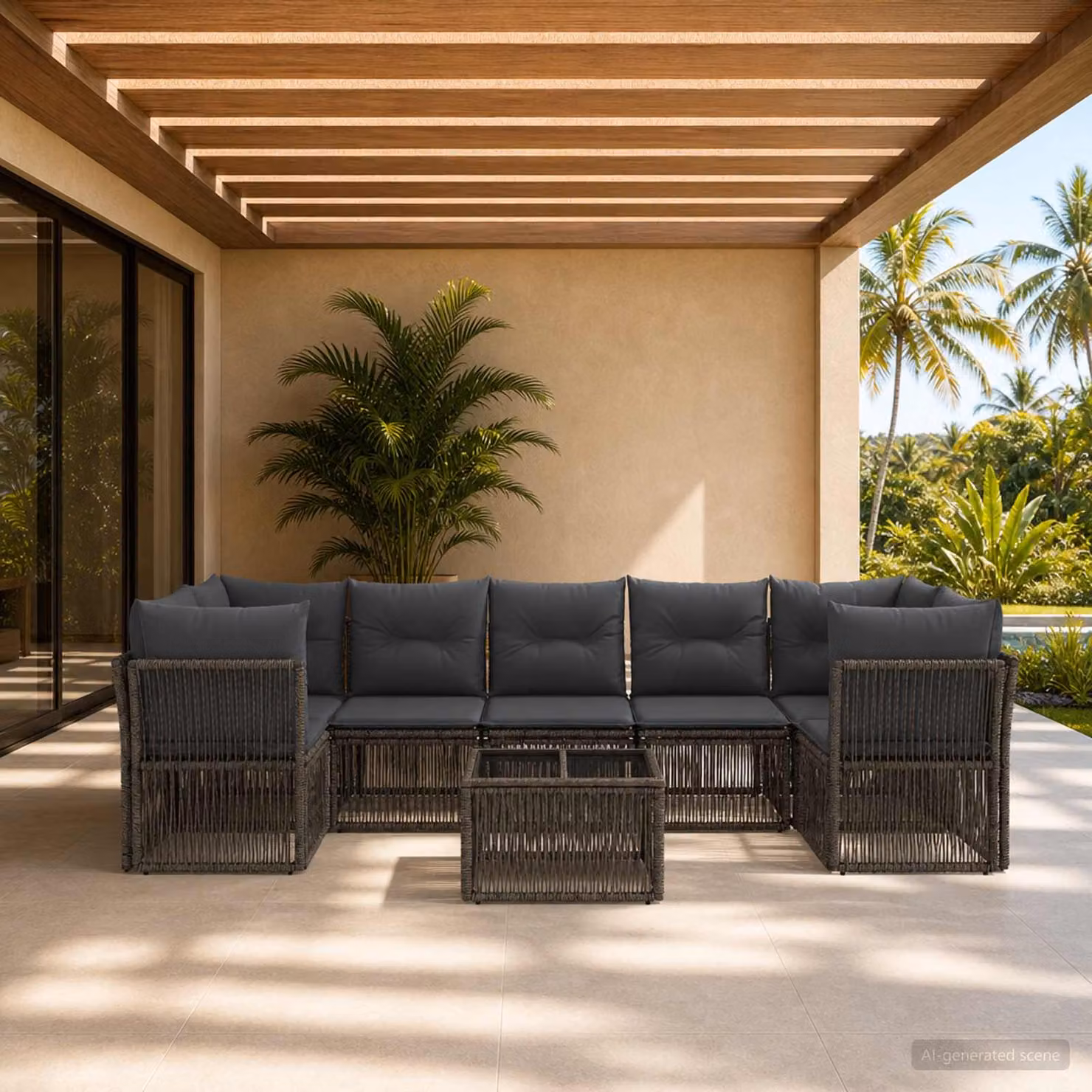Set Divano da Giardino vidaXL 8 Pezzi in Polyrattan Grigio con Cuscini e Tavolino