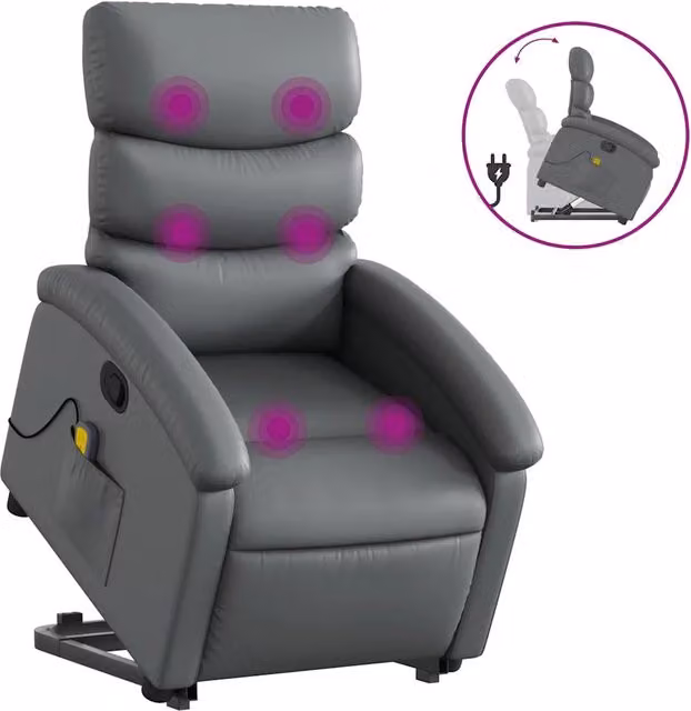 Poltrona | Sedia Relax Alzapersona Reclinabile Massaggio Grigio Similpelle