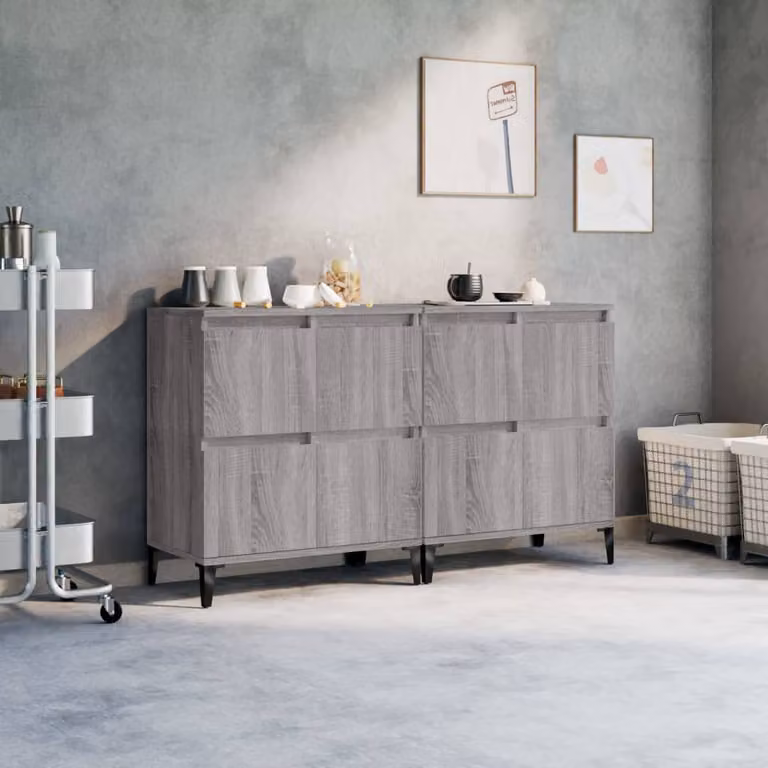 Set di 2 credenze vidaXL in legno multistrato e MDF, colore grigio Sonoma, L: 60 cm, P: 35 cm, H: 70 cm