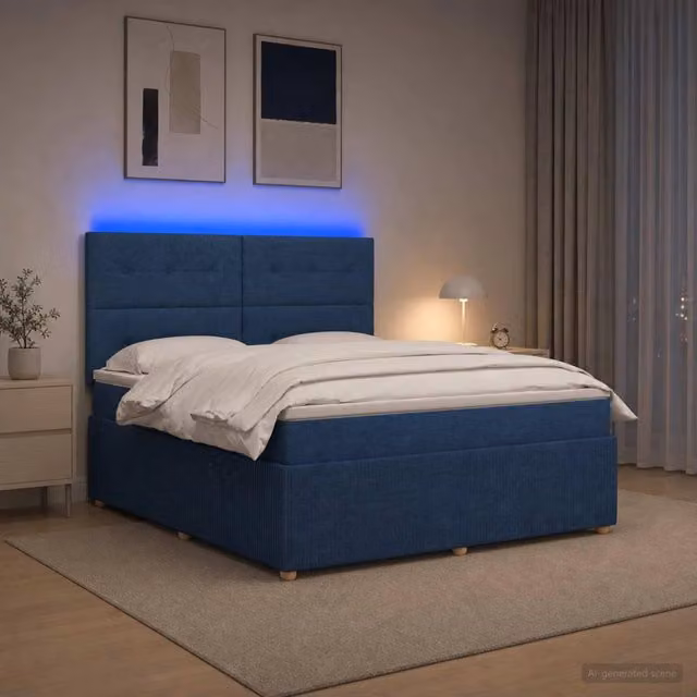 Letto Box Spring LED con Materasso Blu 140 x 190 cm Tessuto 3455859