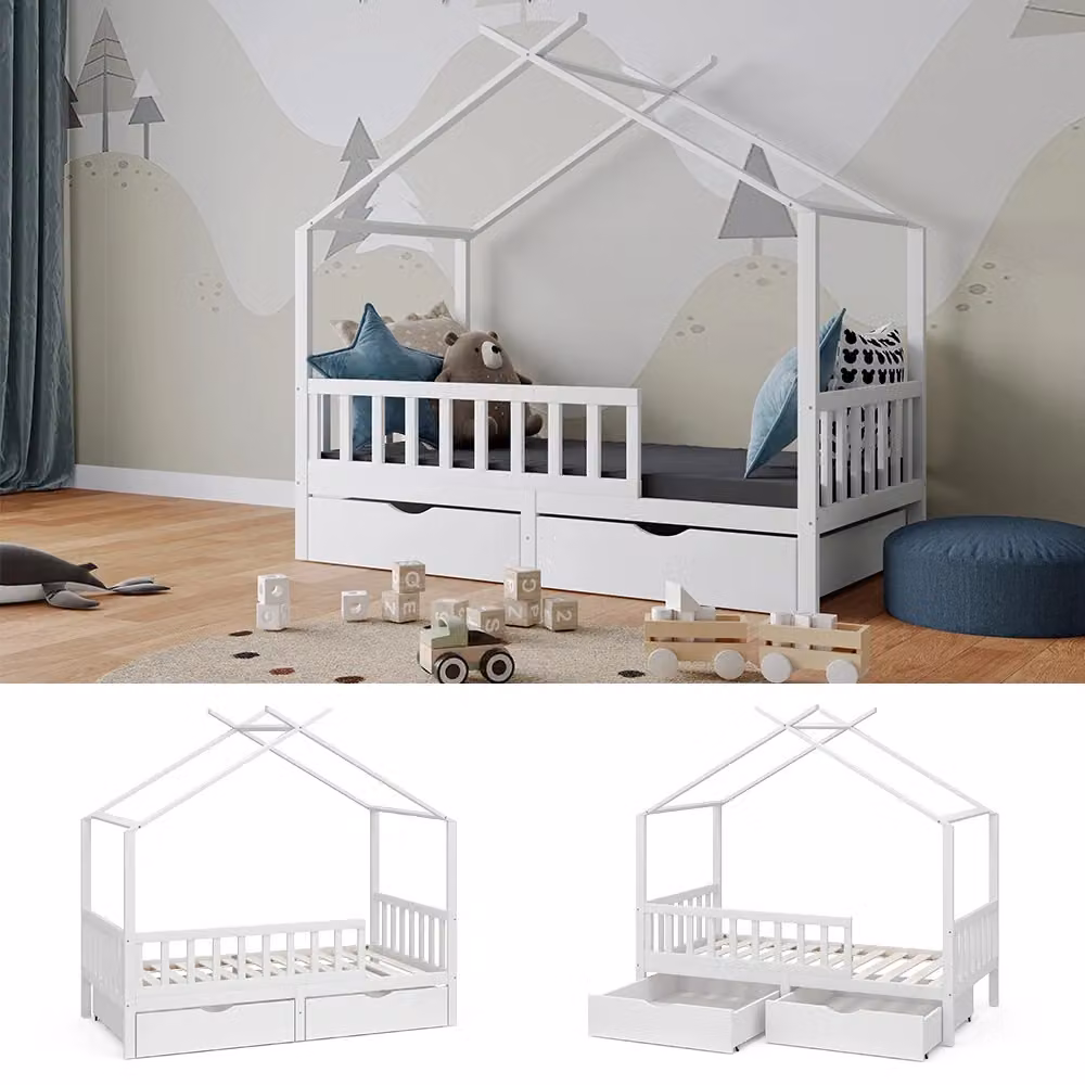 Letto Montessori Franka Vitalispa per bambini in legno bianco con 2 cassetti 80x160 cm – 2