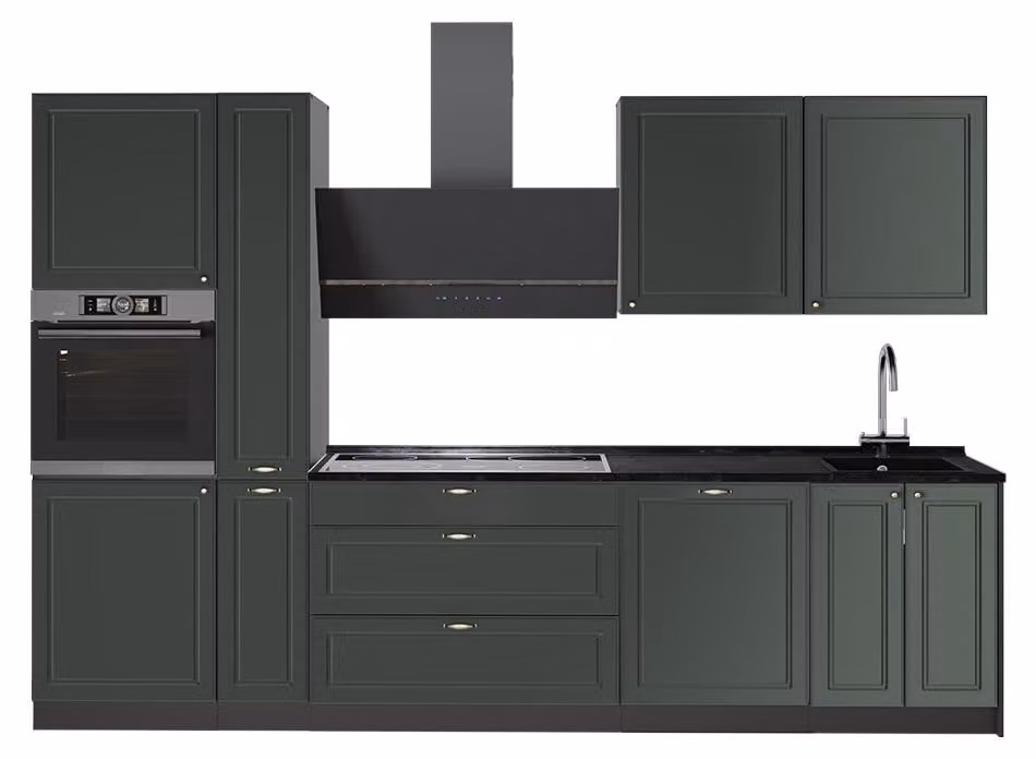 Cucina componibile Vicco Fame-Line Verde-oro rustico/Antracite 310 cm senza piano di lavoro, Model 64267