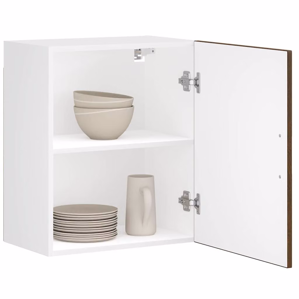 Set di 2 pensili da cucina moderni vidaXL in legno e MDF, colore marrone e bianco, con ante a battente e ripiani interni, montaggio a parete