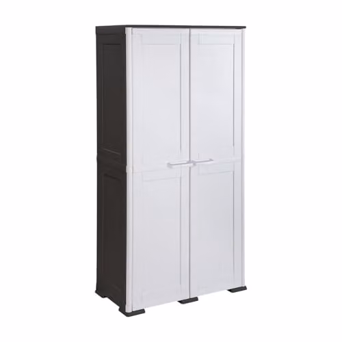 MA MAISON Armadio Multiuso in Plastica 79x43x164 cm – Armadio Contenitore 2 Ante con 5 Vani Interni per Organizzazione Casa (Grigio/Nero)