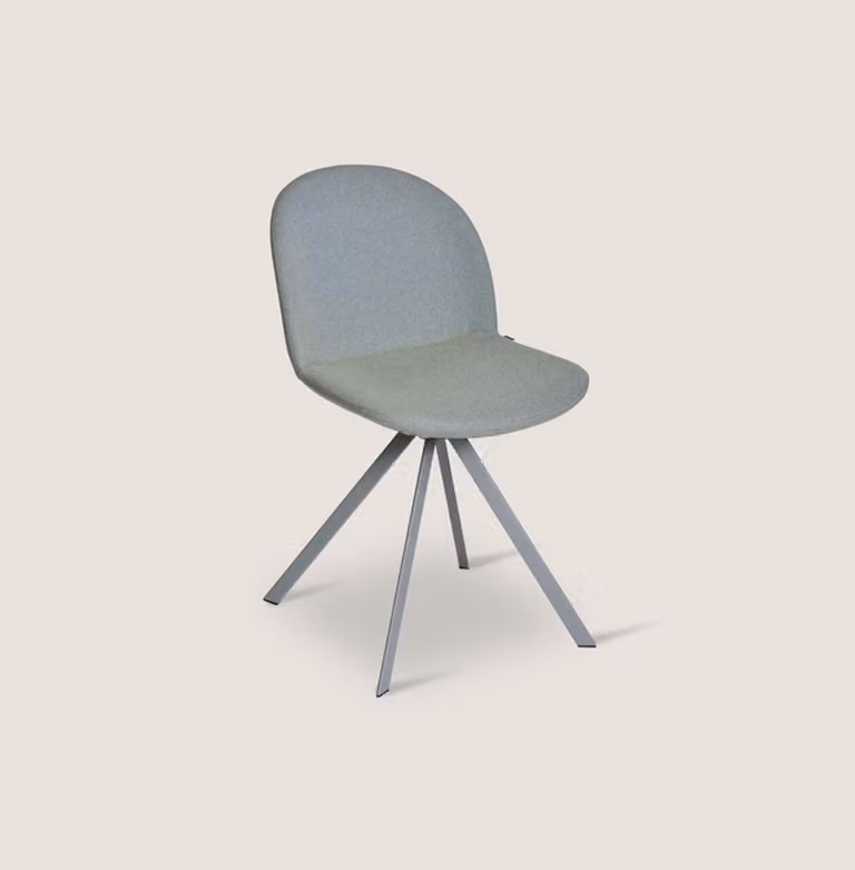 Grauer Polster Eszimmerstuhl Designer Einsitzer mit Edelstahlfüßen
