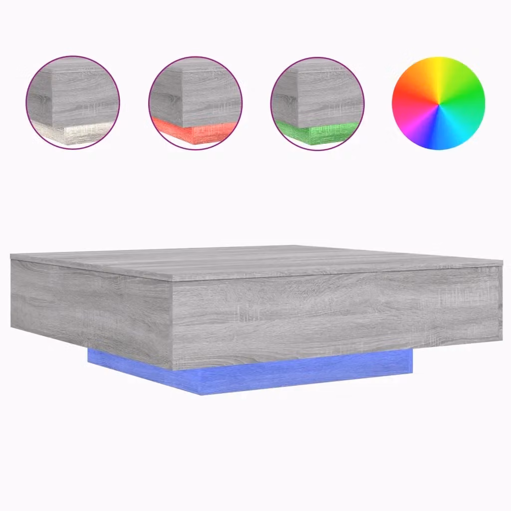 Tavolino da caffè moderno vidaXL Grigio con luci LED L: 100 cm, P: 100 cm, H: 31 cm – 2
