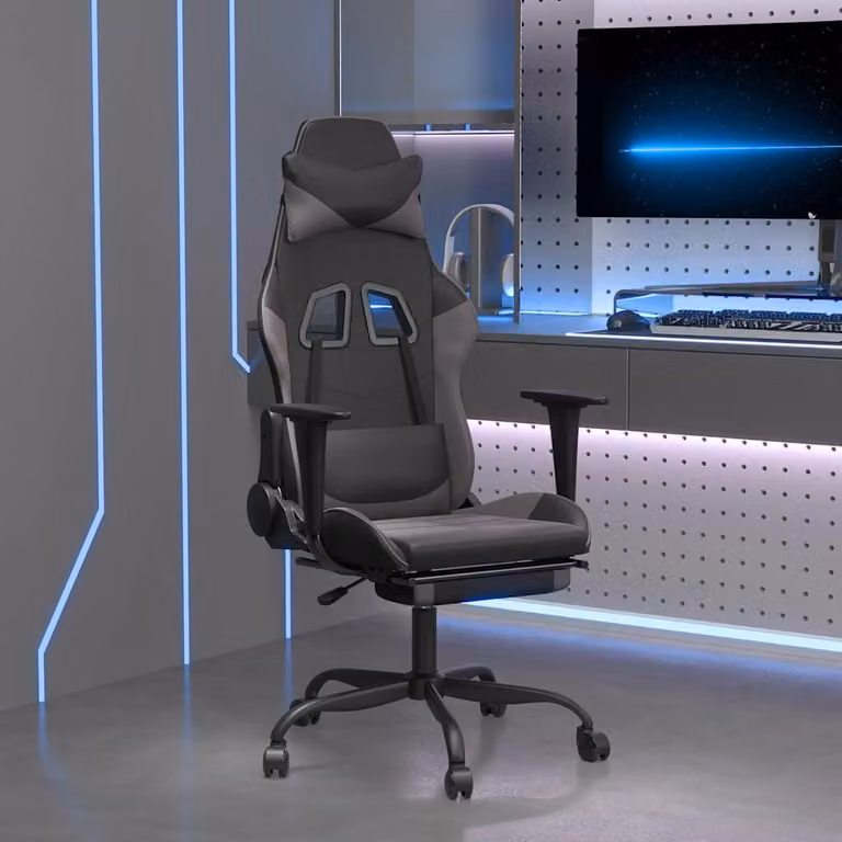 Sedia da Gaming vidaXL con Massaggio e Poggiapiedi in Similpelle, Nero e Grigio