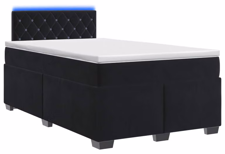 Letto con rete a molle, materasso e luci LED, colore nero, dimensioni 120 x 190 cm, rivestito in velluto