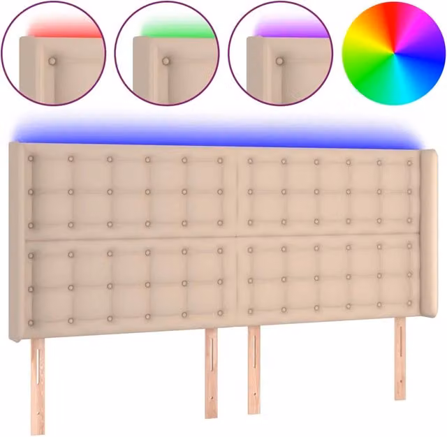 Testiera | Testata a LED Cappuccino 183x16x118/128 cm in Similpelle