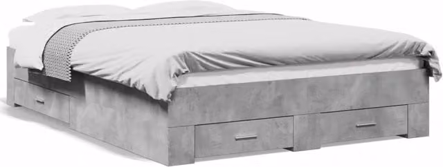 Letto matrimoniale | Letto per adulti | Giroletto Cassetti Grigio Cemento 140x190 cm Legno Multistrato