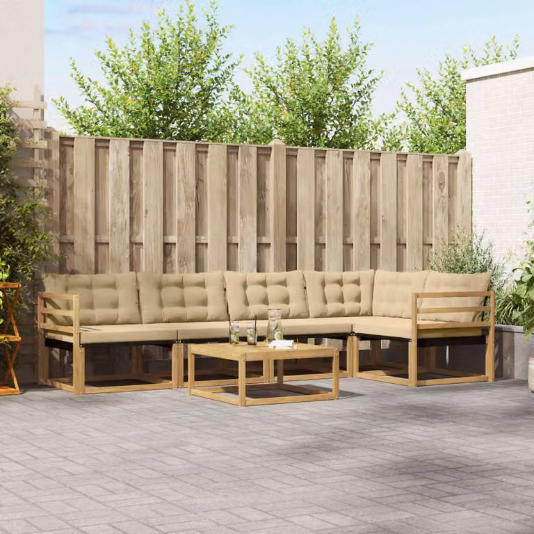 Set di divani da esterno vidaXL 6 pz in legno di acacia con tavolo da caffè, colore bianco, beige e marrone