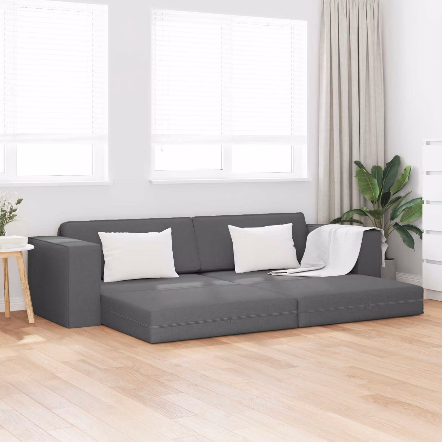 vidaXL Divano letto moderno in tessuto grigio con struttura in legno e metallo L: 245 cm, P: 78 cm, H: 77 cm