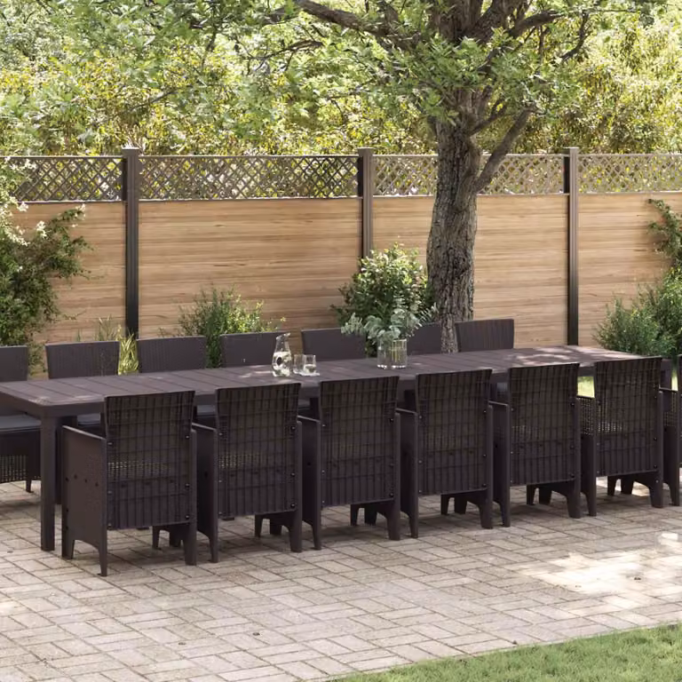 Maison Exclusive - Set da pranzo per giardino con cuscini, 15 pezzi, colore marrone, materiale: PP