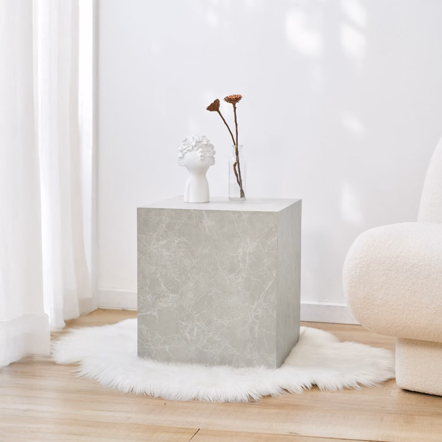 Tavolino 'Ellelu' cubo 45 x 40 x 40 cm MDF effetto marmo in taupe