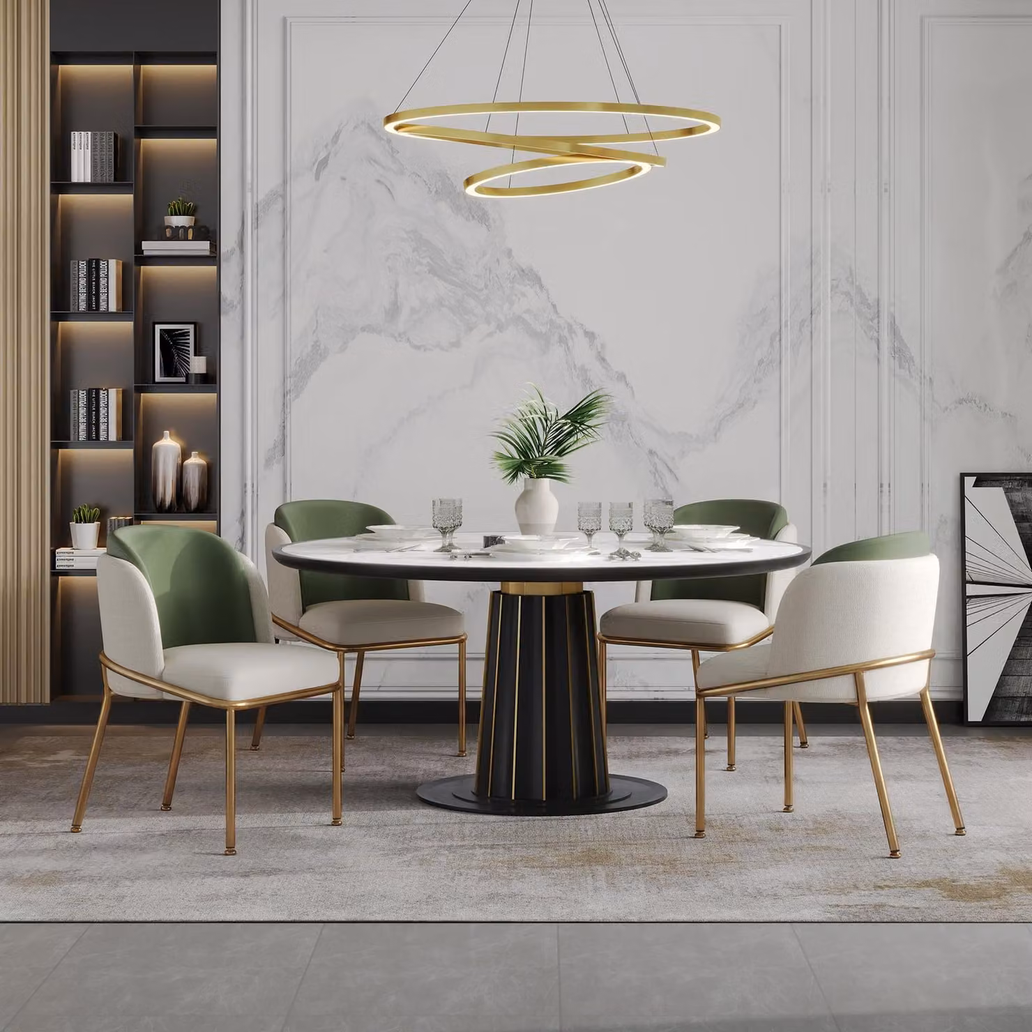 6 Sedie moderne con gambe inclinate e piedini regolabili, ideali per soggiorni, uffici open space eda pranzo (verde e dorato). Disponibili nei colori beige, dorato e verde