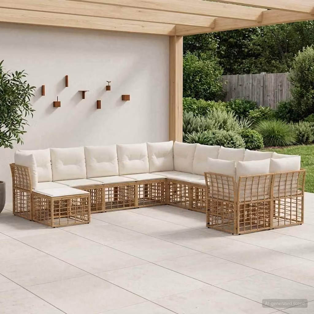 Maison Exclusive - Set da esterno per divano, composto da 11 pezzi. Tessuto in poliestere, naturale e color crema
