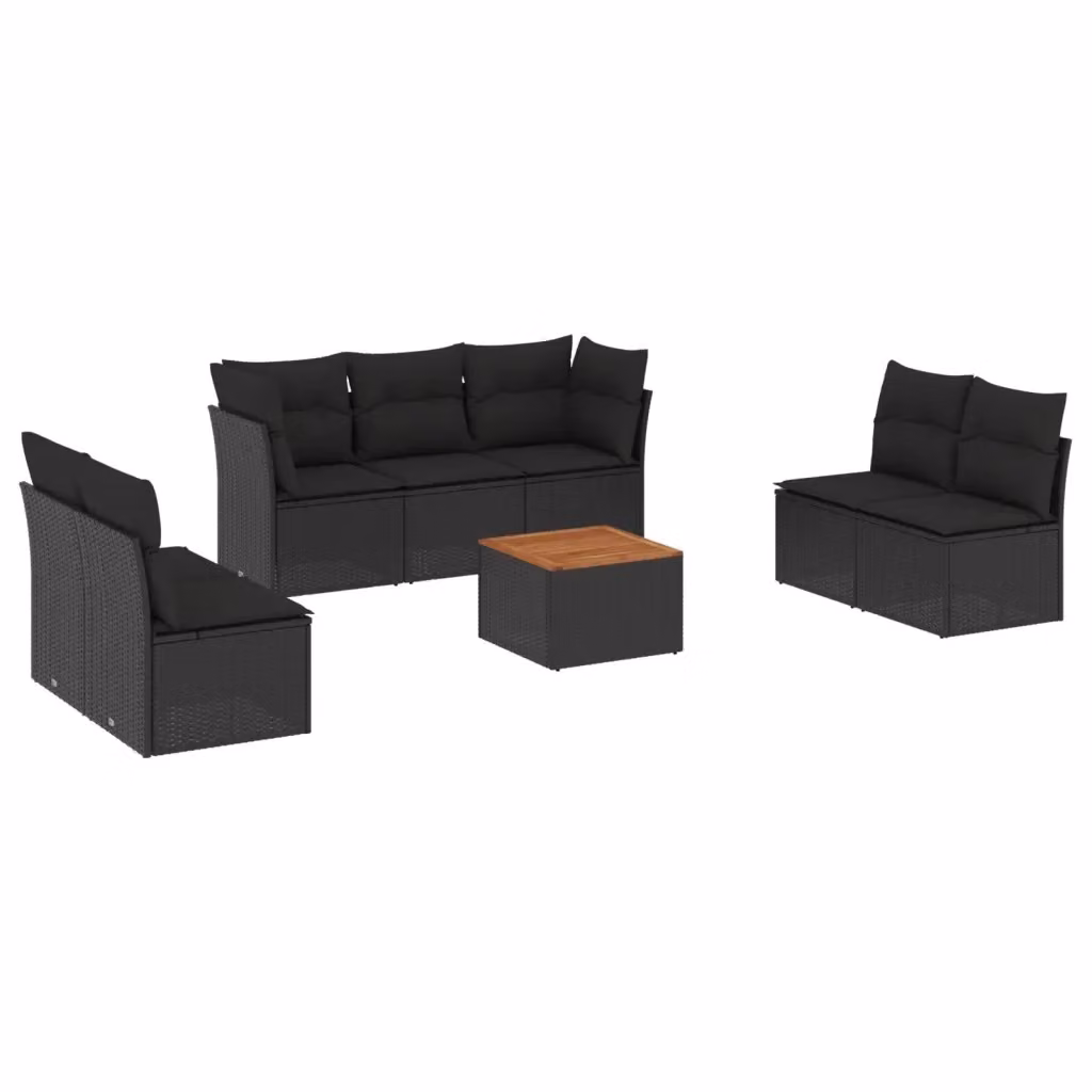 Set di divani da giardino vidaXL a forma di L con cuscini 8 pz in polyrattan nero e tavolo da caffè – 2
