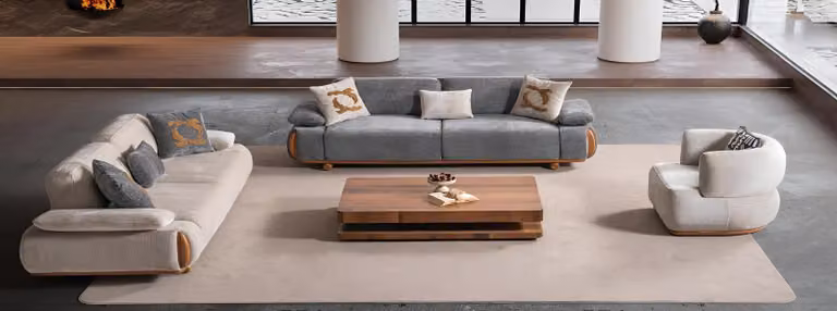 Luxuriöses Beige-Graues Couch-Set Designer Polster 3-Sitzer Sessel