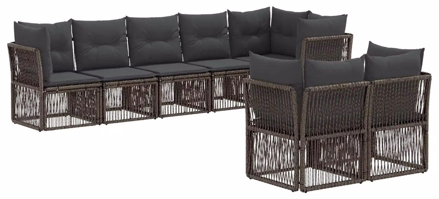 Set da giardino composto da 8 pezzi, colore grigio, realizzato in rattan sintetico