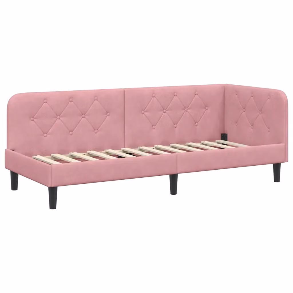 Cornice del letto ad angolo vidaXL in velluto rosa, L 200 x P 80 x H 72 cm – 2
