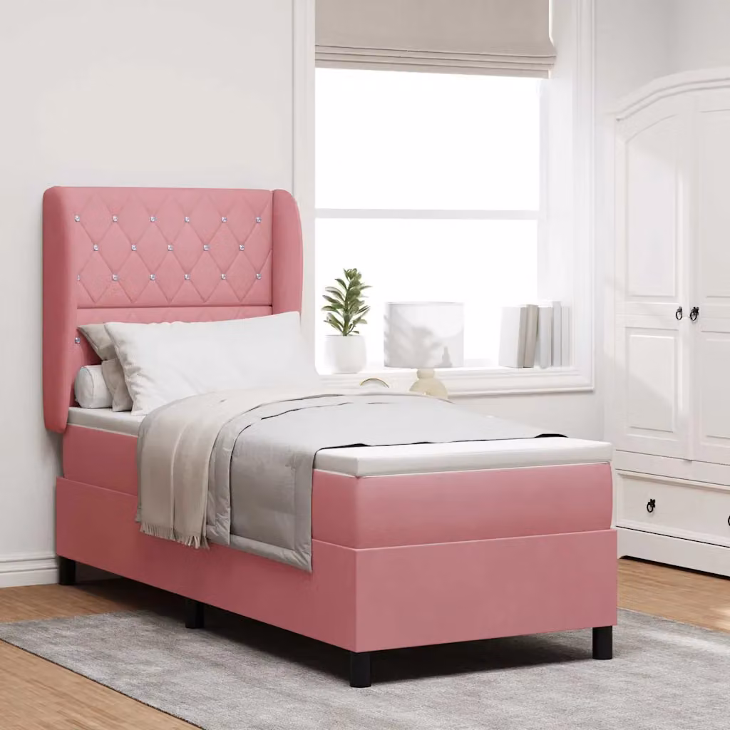 Letto con materasso ibrido vidaXL in velluto rosa L 200 cm x P 80 cm