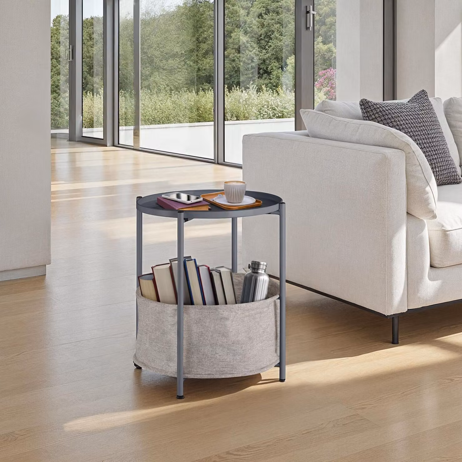 Tavolino rotondo Canterbury Tectake grigio scuro L: 45,5 cm, P: 45,5 cm, H: 53 cm – 1