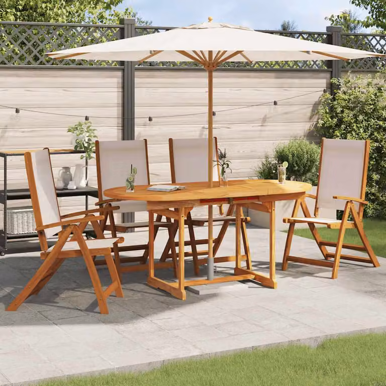 Set di 4 sedie pieghevoli vidaXL in legno di acacia oliato e textilene beige e marrone per giardino e terrazza
