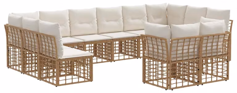 Set di divani da esterno Naturale e Bianco Crema Poliestere