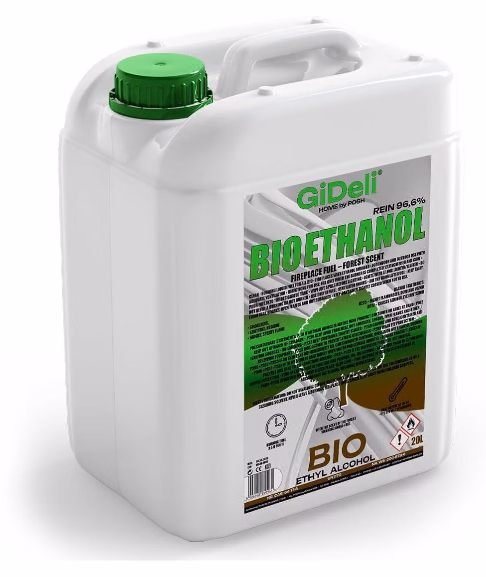 Bioetanolo profumato alla foresta 96,6% 20L per caminetti universali senza fumo e senza fuliggine GiDeli