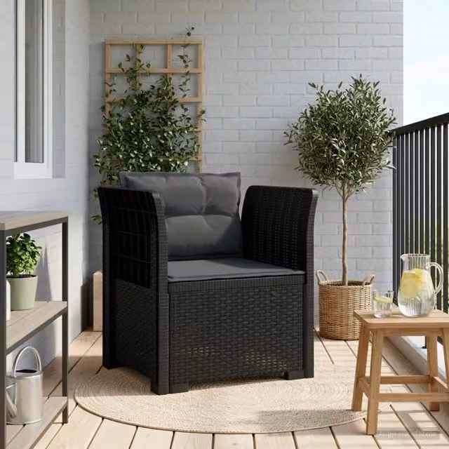 Sedia da giardino poltrona a 1 posto con cuscini in effetto rattan color antracite per esterno e balcone – 1