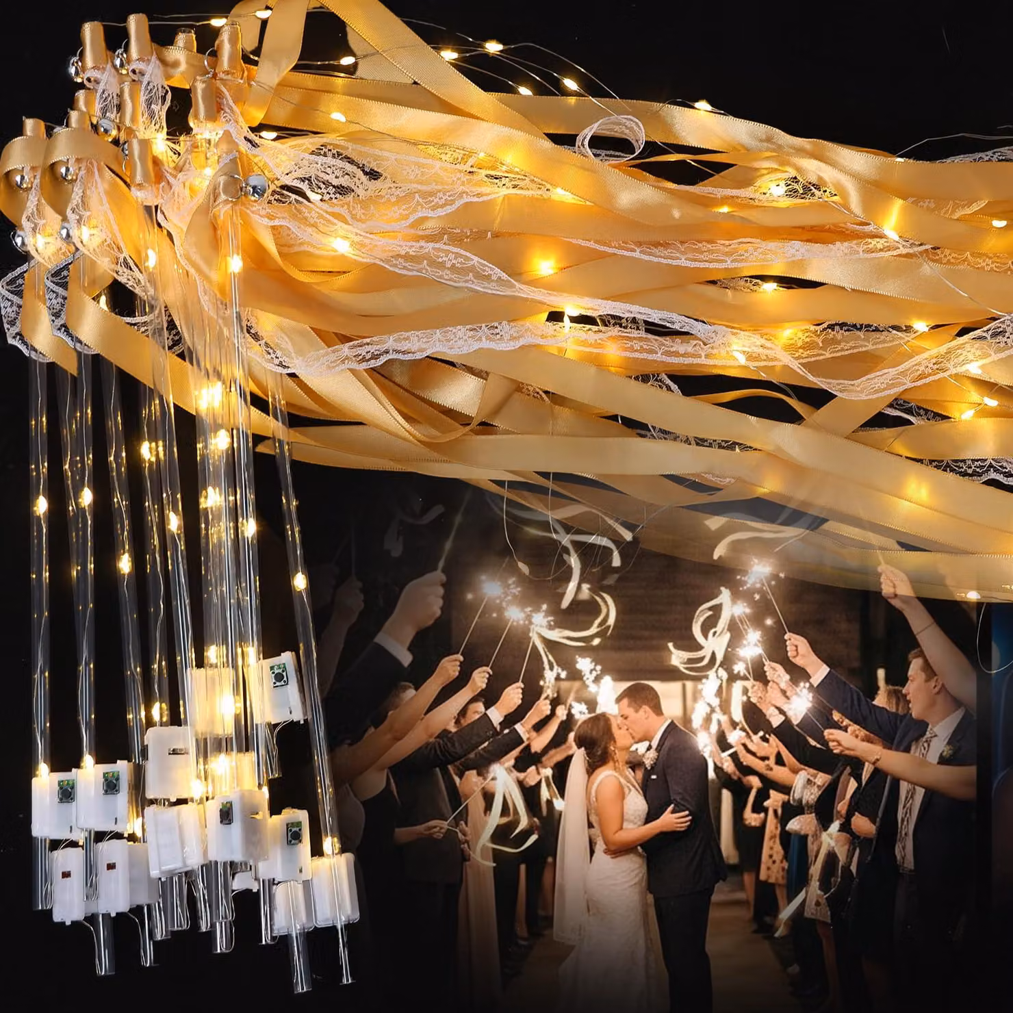 Bastoncini luminosi a LED per matrimoni, confezione da 30 pezzi, luce bianco caldo, 3 modalità di illuminazione
