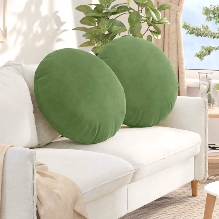 Set di 2 cuscini per seduta rotondi vidaXL in velluto verde chiaro, Ø 40 x 13 cm
