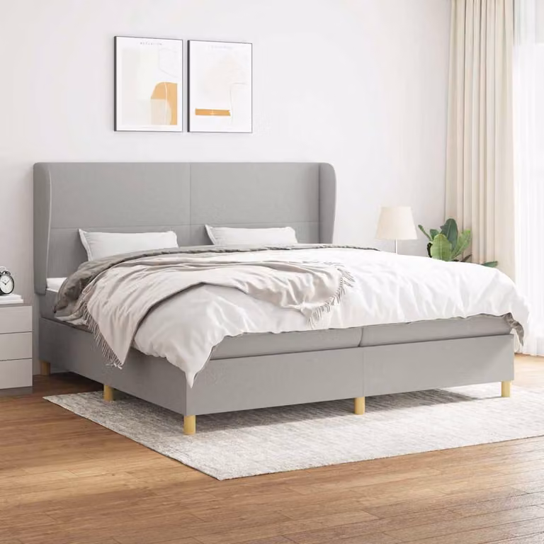 vidaXL Giroletto a Molle con Materasso Ibrido in Tessuto Grigio e Bianco L/P/H: 200 x 200 x 4 cm