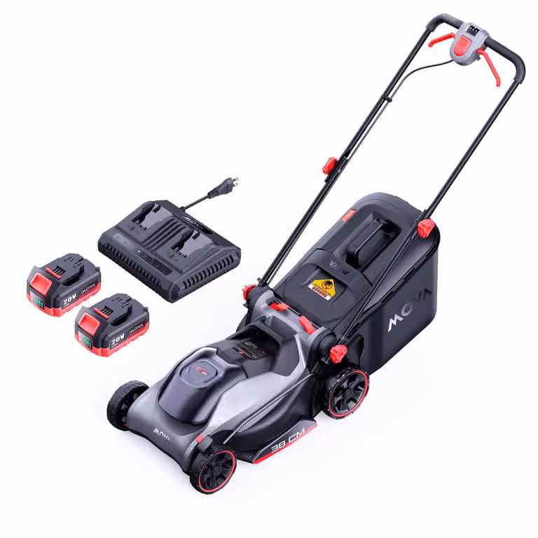 MOVA GL415 Tosaerba a batteria, larghezza di taglio 38 cm, motore brushless senza fili 20 V SyncPack™, regolazione dell'altezza di taglio con leva singola, funzioni di pacciamatura e raccolta, ingombro ridotto
